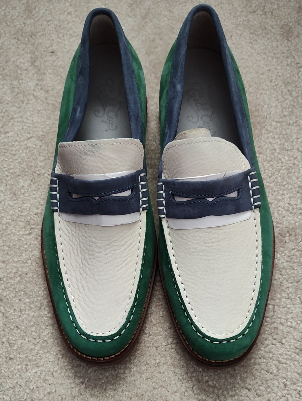 Sperry White, Green & Navy Two-Tone Penny Loafers